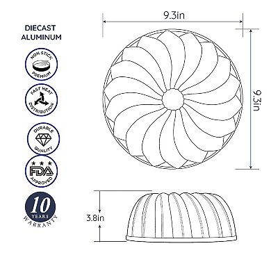 Baker's Secret Fluted Cake Pan, Cast Aluminum 2 Layers Nonstick Coating (Classic)