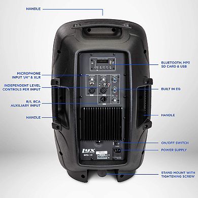 LyxPro 12" Active PA Speaker System, Portable Active Bluetooth Speaker w/Equalizer