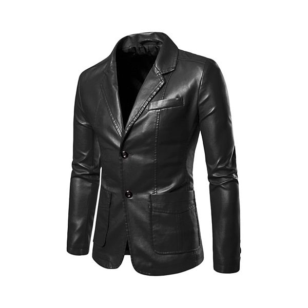 Men's Faux Leather Blazer Slim Fit Formal Sports Coat Jacket