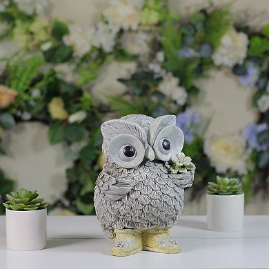 9" Gray and White Outdoor Owl in Rain Boots Garden Statue