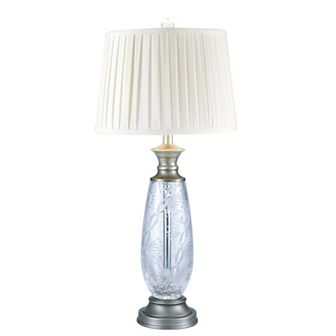 30.5" White and Clear Contemporary Impressionable Crystal Table Lamp