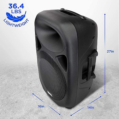 LyxPro 15" Active PA Speaker System, Portable Active Bluetooth Speaker w/Equalizer