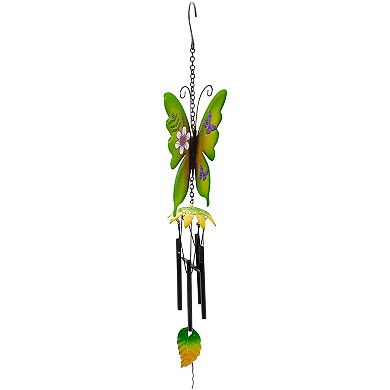 15.75" Green Metal Butterfly Outdoor Garden Windchime
