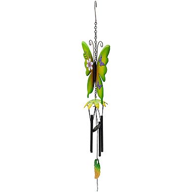 15.75" Green Metal Butterfly Outdoor Garden Windchime