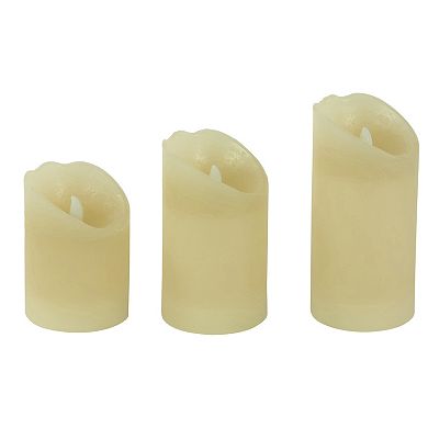 Set of 3 Cream LED Battery Operated Flameless Pillar Candles 6"