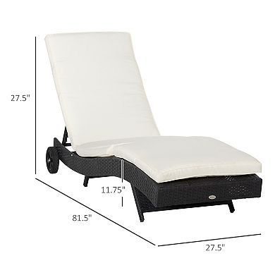 Outsunny Outdoor Reclining Lounge Chair, PE Wicker, Rolling Wheels, Off-White
