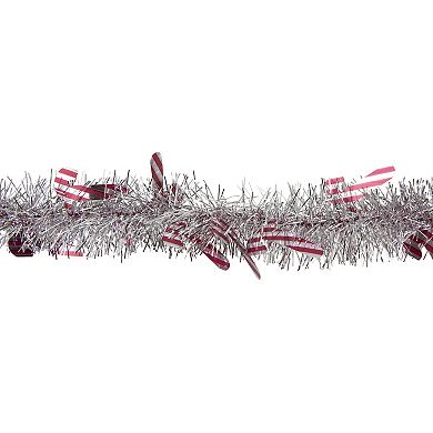 50' x 3" Silver Christmas Candy Cane Wrapped Tinsel Garland - Unlit