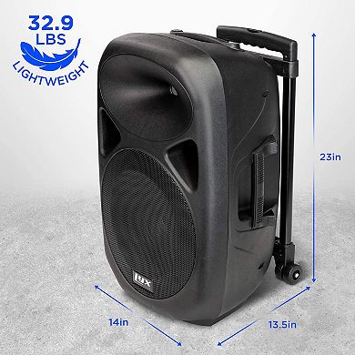 LyxPro 12" Battery Powered PA Speaker System, Portable Active Bluetooth Speaker w/Equalizer