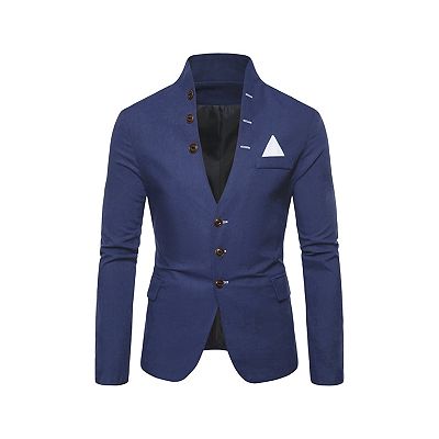 Men s Stand Collar Blazer Slim Fit 3 Button Prom Suit Sports Coat