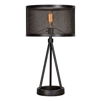 27" Black Tripod Table Lamp with Wire Mesh Shade