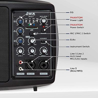 LyxPro 5.5" Small Active PA Speaker, Class-D Amplifier 3, Channel Mixer 3, Phatom Power