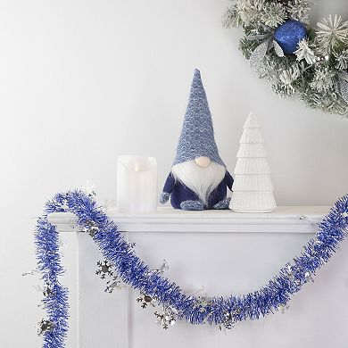 50' x 2" Royal Blue and Silver Christmas Tinsel Garland with Snowflakes - Unlit