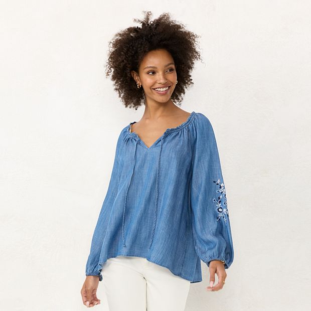 Petite peasant hot sale blouses