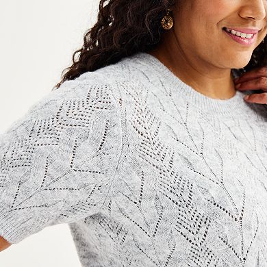 Plus Size Croft & Barrow® Short Sleeve Pointelle Sweater