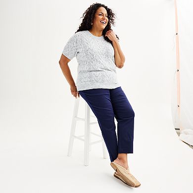 Plus Size Croft & Barrow® Short Sleeve Pointelle Sweater