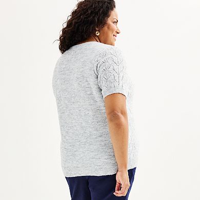 Plus Size Croft & Barrow® Short Sleeve Pointelle Sweater