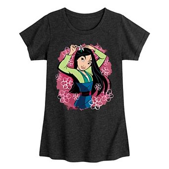 Disney's Girl Long Sleeve Mulan Floral Watercolor Tee