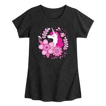 Girls 7-16 Unicorn with Flowers Graphic Tee