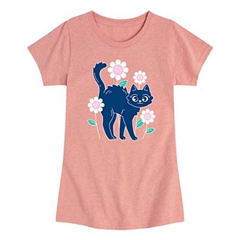 Girls 7-16 Cat And Flowers Graphic Tee