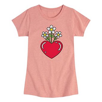Girls 7-16 Flowers in Heart Graphic Tee