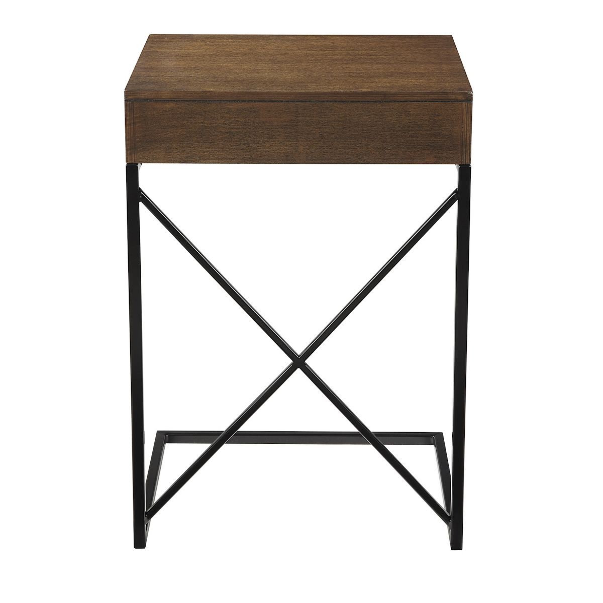 Close-up of wooden top and metal frame