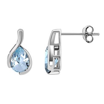 Aleure Precioso Sterling Silver Pear Cut Gemstone Stud Earrings