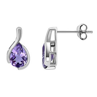 Aleure Precioso Sterling Silver Pear Cut Gemstone Stud Earrings