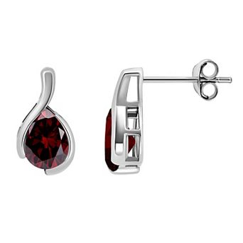 Aleure Precioso Sterling Silver Pear Cut Gemstone Stud Earrings