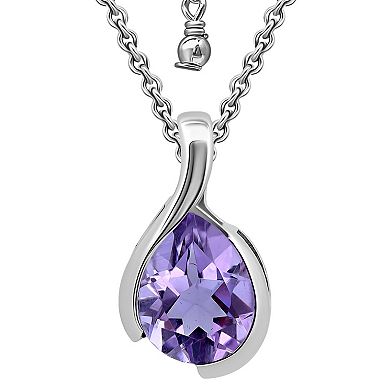 Aleure Precioso Sterling Silver Pear Shaped Gemstone Pendant Necklace