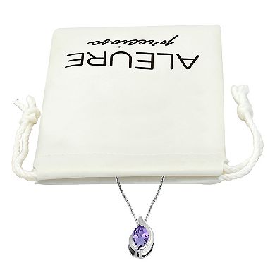 Aleure Precioso Sterling Silver Marquise Gemstone Pendant Necklace