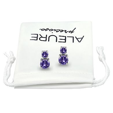 Aleure Precioso Sterling Silver Graduated Double Round Garnet Drop Earrings