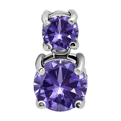 Aleure Precioso Sterling Silver Graduated Double Round Garnet Drop Earrings