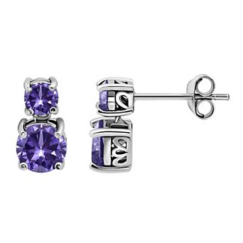 Aleure Precioso Sterling Silver Graduated Gemstone Drop Earrings