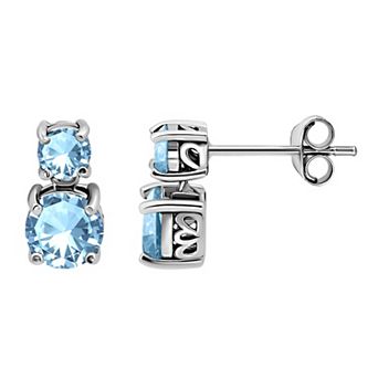 Aleure Precioso Sterling Silver Graduated Gemstone Drop Earrings