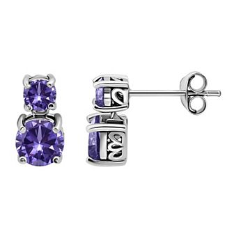 Aleure Precioso Sterling Silver Graduated Gemstone Drop Earrings
