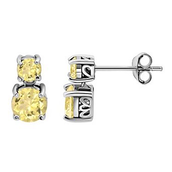 Aleure Precioso Sterling Silver Graduated Gemstone Drop Earrings