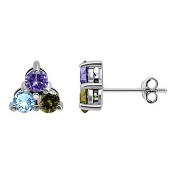 Aleure Precioso Sterling Silver Gemstone Pyramid Stud Earrings