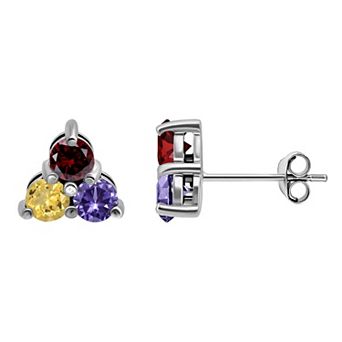 Aleure Precioso Sterling Silver Gemstone Pyramid Stud Earrings