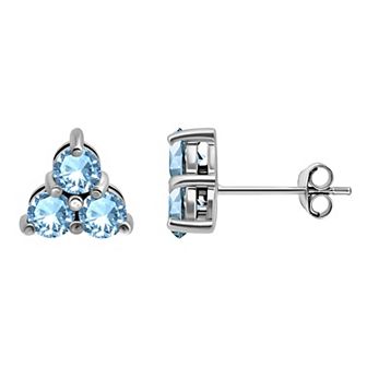 Aleure Precioso Sterling Silver Gemstone Pyramid Stud Earrings