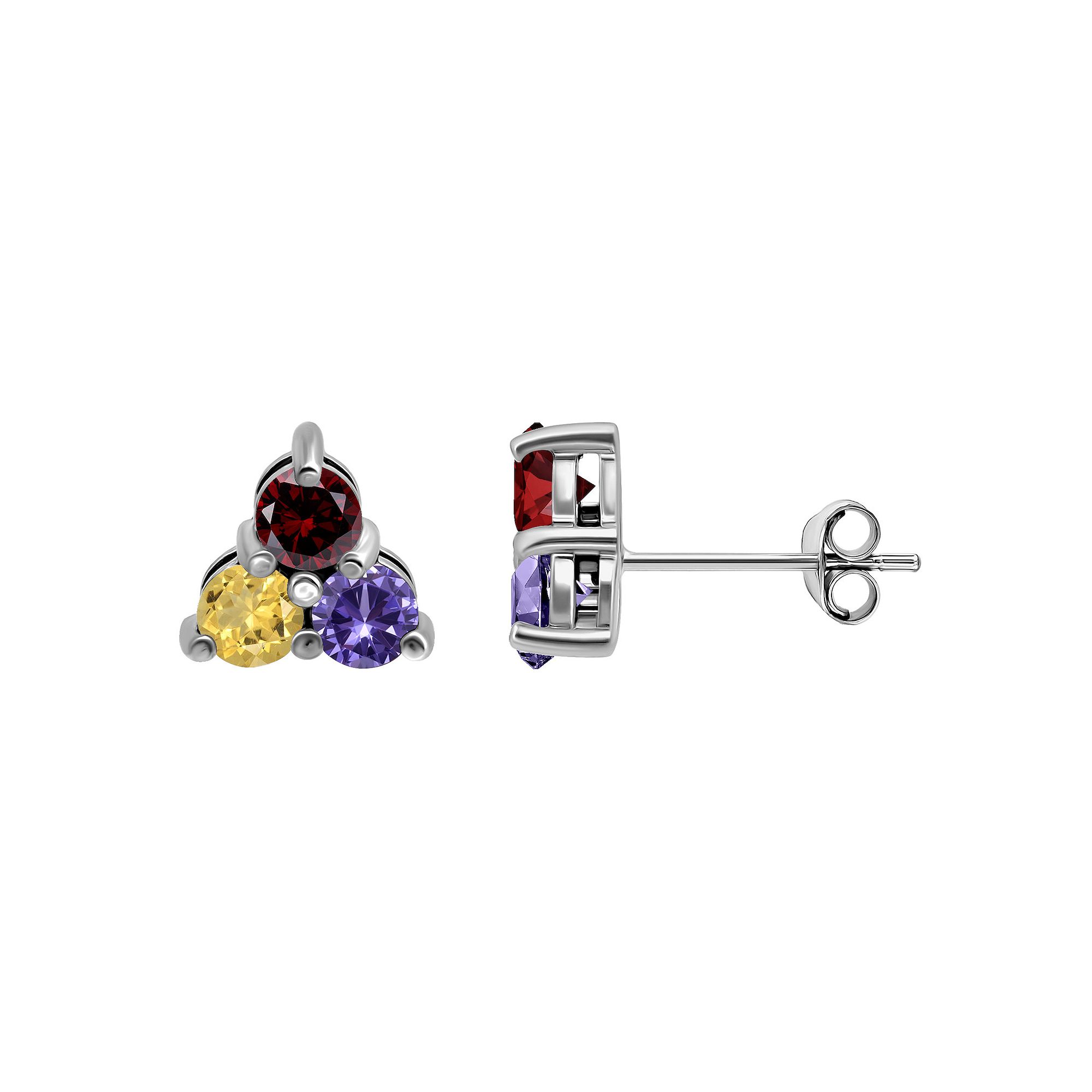 Aleure Precioso Sterling Silver Gemstone Pyramid Stud Earrings, Womens, Si