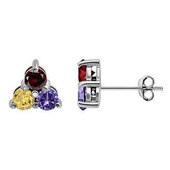 Aleure Precioso Sterling Silver Gemstone Pyramid Stud Earrings