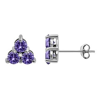Aleure Precioso Sterling Silver Gemstone Pyramid Stud Earrings