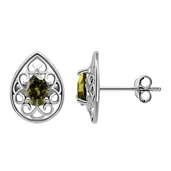 Aleure Precioso Sterling Silver Gemstone Teardrop Stud Earrings