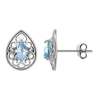 Aleure Precioso Sterling Silver Gemstone Teardrop Stud Earrings