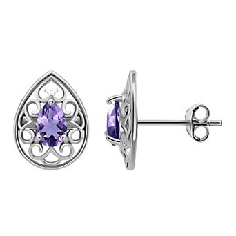 Aleure Precioso Sterling Silver Gemstone Teardrop Stud Earrings