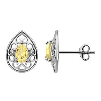 Aleure Precioso Sterling Silver Gemstone Teardrop Stud Earrings