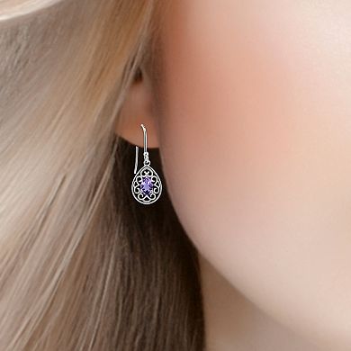 Aleure Precioso Sterling Silver Pear Shaped Peridot Drop Earrings
