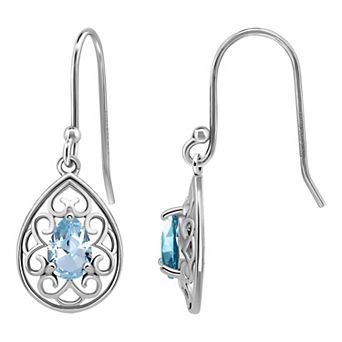 Aleure Precioso Sterling Silver Pear Shaped Gemstone Drop Earrings