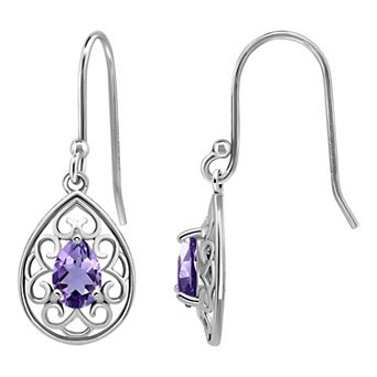 Aleure Precioso Sterling Silver Pear Shaped Gemstone Drop Earrings