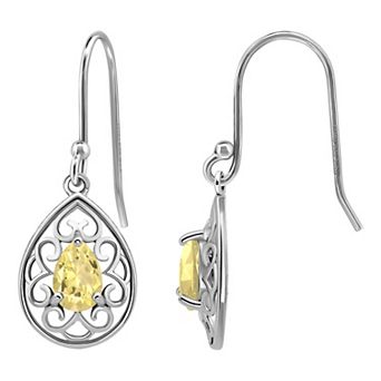 Aleure Precioso Sterling Silver Pear Shaped Gemstone Drop Earrings